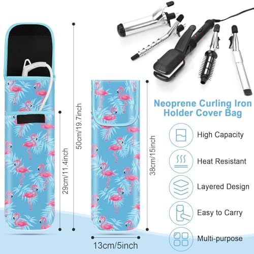 Shappy 2 Pcs Heat Resistant Curling Iron Flat Iron Travel Case,Flamingo - Image 3