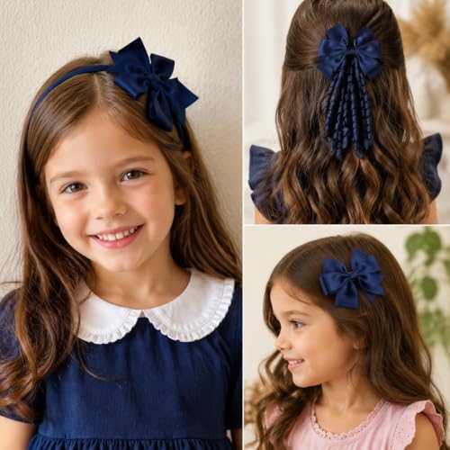 baotongle 12 Pcs School Hair Accessories Set School Bows for Girls Bow(Royal blue) - Image 5