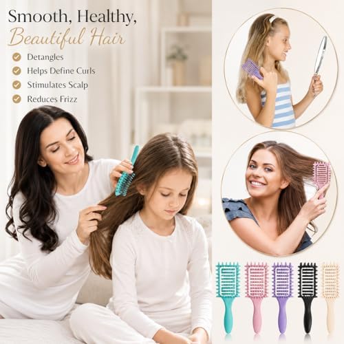 Curl Defining Brush for Curly Hair, Vented Detangling Hair Brush for Wet and Dry Styling, Curved Brush for Shaping and Smoothing Curl Clumps, Lightweight Hair Brush (2Pcs Black) - Image 5