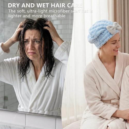 4-Pack Microfiber Hair Towel Cap for Short/Medium Hair, No Twist, No Tug, Soft Absorbent Drying Hat with Bow for Women - Great for Skincare, Makeup, Shower - Image 4