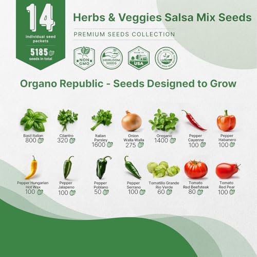 14 Herb, Tomato & Chili Pepper Gardening Seeds Salsa Variety Pack for Outdoors & Indoor Garden 5180+ Non-GMO Heirloom Seeds Cilantro, Basil, Oregano, Parsley, Onion, Pepper Tomato Seed - Image 3