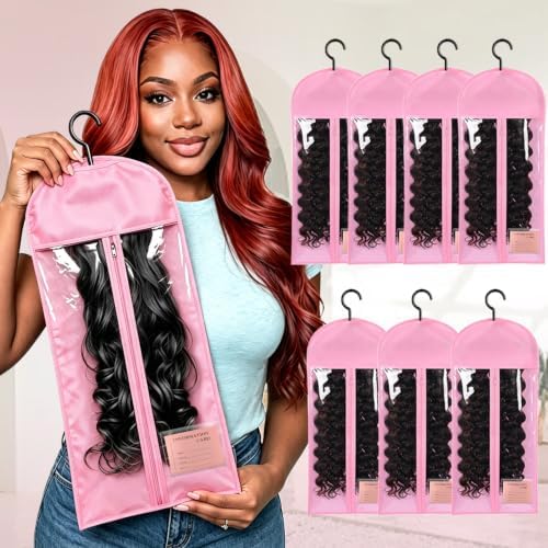 8PCS Wig Storage Bags with Hanger Hair Extension Holder Wig Bag-Pink by Unknown