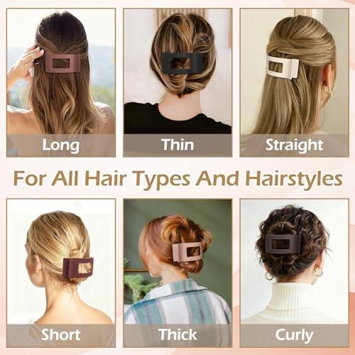 French Flat Hair Clips for Women 6pcs Hair Claw Clips for Thick or Thin Hair Matte Claw Clips for Girls Barrettes Non-Slip Strong Hold Hair Accessories for Women (Brown Scarlet) - Image 6