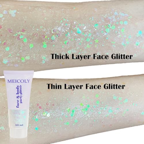MEICOLY Clear White Face Body Glitter,Mardi Gras Face Glitter Makeup for Kids Women,Face Glitter for Running Half Marathon,Sparkly Mermaid Hair Glitter,Singer Concert Festival Rave Accessories - Image 6