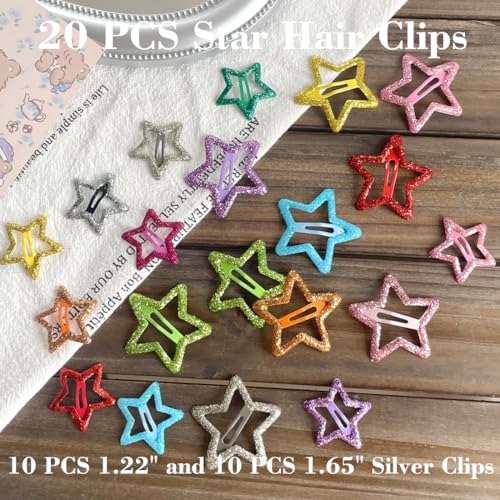20 PCS Sparkling Star Hair Clips Snap Hair Accessories Non Slip Clips for Girls Women Metal Hair Clip Star Hair Barrettes Stars Hair Clips for Women Stars Hair Clip - Image 6