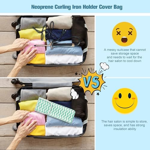 Women's Heat Resistant Neoprene Curling Iron Holder Flat Iron Curling Wand Travel Storage Cover Case Bag Pouch -Water-Resistant (Green-2) - Image 3