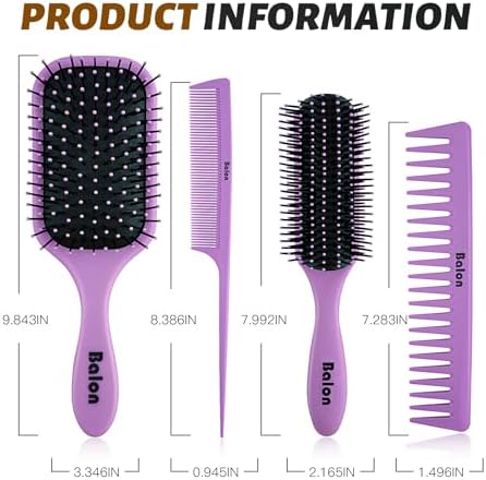 4Pcs Detangling Hair Brush Set for Women - Paddle Brush for Wet or Dry, No More Tangles for Straight, Long, Thick, Curly, and Natural Hair (Purple) - Image 6
