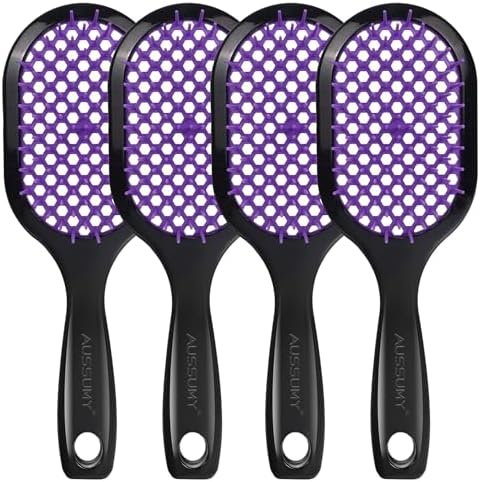 4 Pack Vented Detangling Hair Brush - Detangler Hairbrush with Soft Bristles for Effortless Tangle Free - Ideal for Wet Dry or Curly Damaged Hair for Women Men Kids by Aussumy