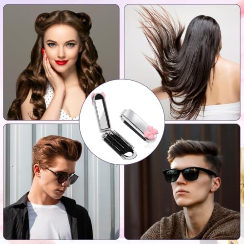 Folding Hair Brush with Mirror, Portable Compact Comb for Women - Image 7