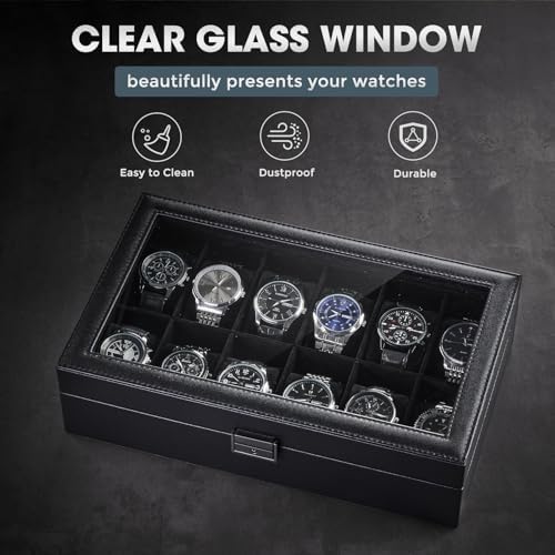 ProCase 12 Slots Watch Case Box for Men -AllBlack - Image 2