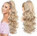 REECHO Ponytail Extension, 24" Claw Clip in Long Curly Wavy Ponytail Hair Extension Jaw Clip on Pony Tails Hairpiece for Women - Medium Blonde with Pale Highlights by REECHO