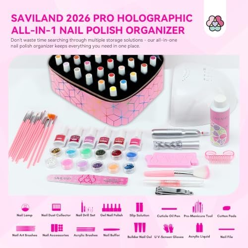 SAVILAND PU Leather Nail Polish Organizer Bag for Nail Tech, Pink - Image 3