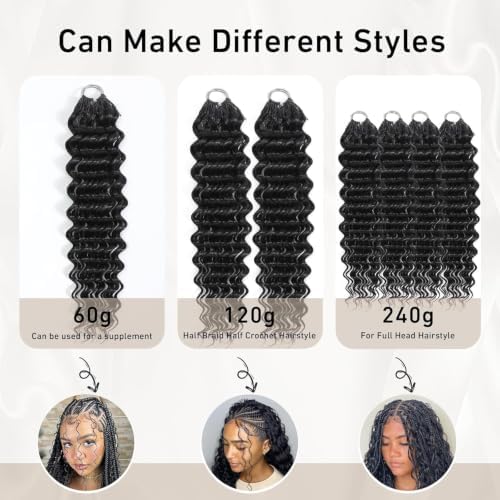 Human Crochet Hair for Black Women 18 Inch 120g Miracle Knots Hair Deep Wave Feather Crochet Human Hair Bundles Invisible Boho Crochet Hair Extensions Natural Black - Image 5
