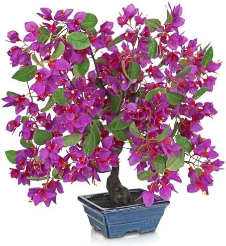 Briful Artificial Bougainvillea Tree in Blue Pot 18.5" Tall Faux Bougainvillea Floral Tree Tropical Silk Fake Bougainvillea Plant for Home Office Living Room Table Décor(Purple) by Briful