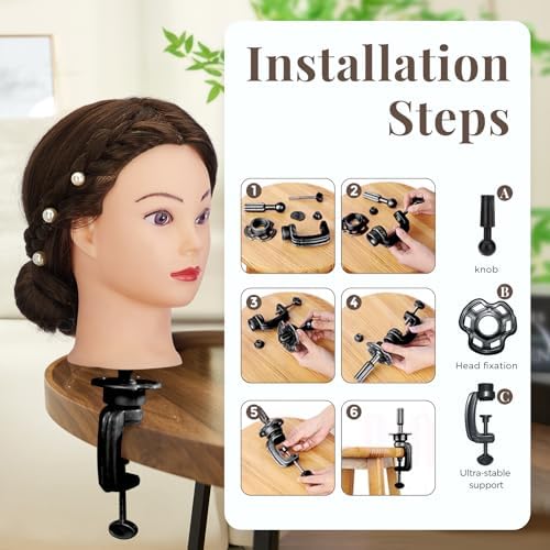28" Mannequin Head Human Hair, Mannequin Head with 80% Real Hair,Cosmetology mannequin Doll head for hair Styling,Training Practice Braiding Manikin head with Table Clamp,Hair Styling Set #4 - Image 6
