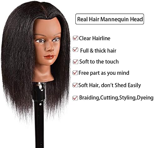 Morris Mannequin Head 14 Inch 100% Real Hair Training Head Manikin Head With Hair Cosmetology Doll Head for Hairdresser Practice HairStyling Braiding with Clamp Stand - Image 5