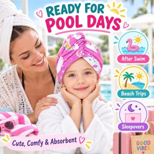 Microfiber Hair Towel Wrap for Kids Girls, Ultra Absorbent, 3 Pack - Image 6
