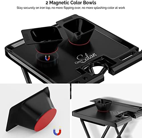 OmySalon Salon Trolley Cart with Wheels 2 Color Bowls 1 Drawer, Folding Salon Service Tray Color Cart for Hair Stylist, Beauty Styling Tattoo Barber Shop Tools Storage Organizer - Image 4