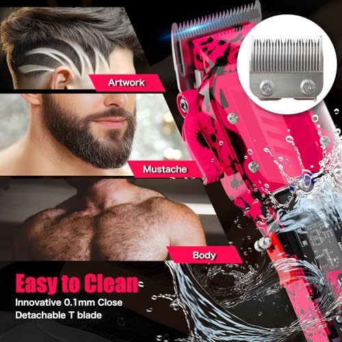 Professional Hair Clippers for Woman, Cordless Barber kit for Hair Cutting & Grooming, Hair Clippers Set for Barber Haircut with LED Display 8 Fade Taper Combs(Pink) - Image 6