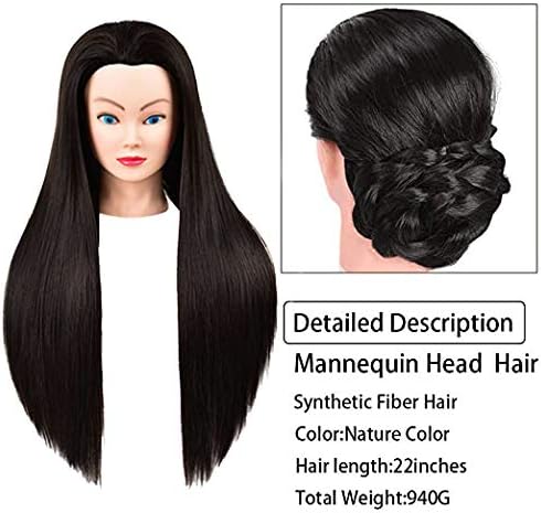 headdoll Mannequin Head Styling Mannequin Head for Hair Styling and Free Table Stand Training Head Manikin Cosmetology Doll Head with Long Fiber Hair Hairdresser Practice Head for Stylist - Image 3