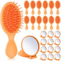 Meanplan 24 Pcs Mini Hair Brush Set 12 Travel Wet Dry Hair Combs Pocket Detangling 12 Compact Folding Makeup Mirrors for Spa Sleepover Birthday Bridal Shower Bachelorette Christmas Party Gift(Orange) by Meanplan