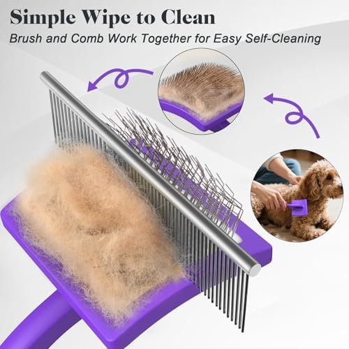 2PCS Slicker Brush for Dogs & Pet Comb,Professional Dog Grooming Brush (Goldendoodles,Poodles,Labradoodles) with Extra Long Pins to Effectively Remove Tangles, Knots and Mats (Purple, Large) - Image 5