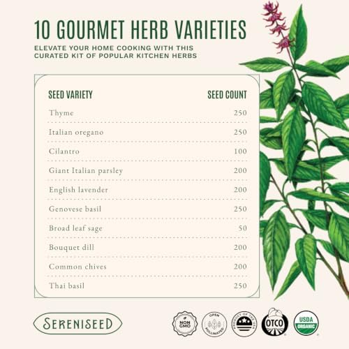 Sereniseed Certified Organic Herb Seeds 10-Pack, Culinary Garden Kit - Image 2