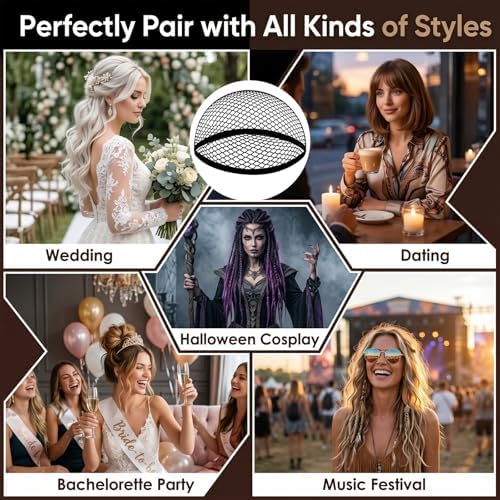 MEEZY 6 Pcs Black Mesh Wig Caps for Women, Closed-End Fishnet Wig Cap Bulk Liner Weaving Hair Net for Women Men Halloween Cosplay Costume Dating Concerts Bachelorette Party - Image 6