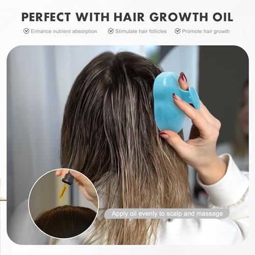 FREATECH Massager Shampoo Brush with Soft Silicone Bristles for Scalp Care, Shower Hair Scalp Scrubber Exfoliator for Dandruff Removal and Hair Growth, Wet & Dry for Men, Women and Kids, Light Blue - Image 6