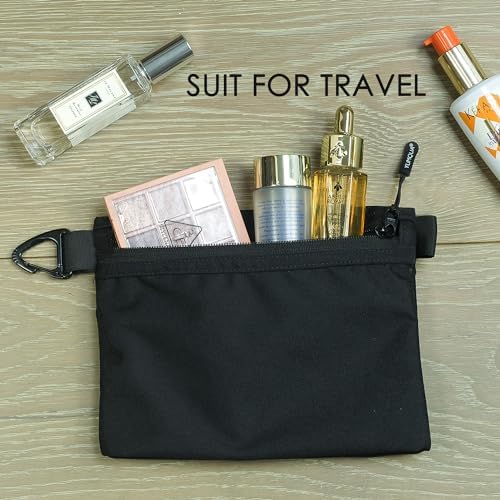 YUMQUA Water-Resistant Zipper Pouch with Carabiner Clip, Small Nylon Multipurpose Travel Digital Cosmetics Toiletry Bag Tool Storage Pouch, Black - Image 4