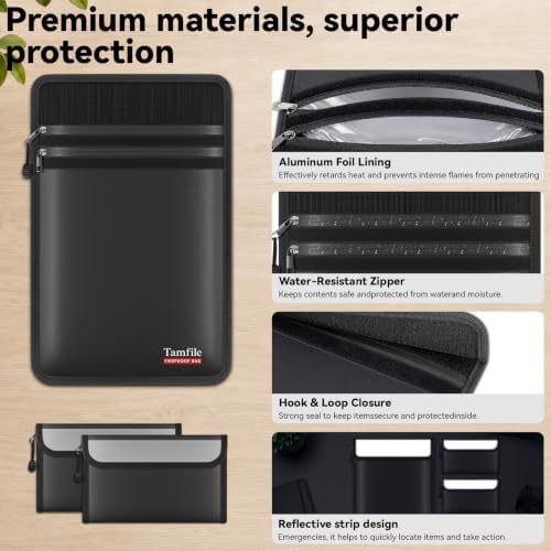 Tamfile Fireproof Document Bag with 2 Pack Fireproof Organizer Travel Bag - Image 6