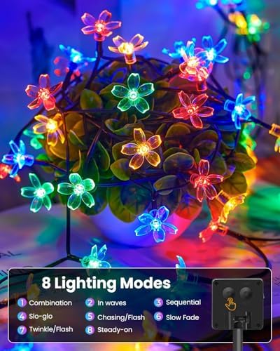 Brightown 60 LED Flower Solar String Lights Outdoor Waterproof, Fairy Lights for Garden Yard Fence Patio Christmas Tree Wedding Party Decor, Multicolor, 4 Pack - Image 5