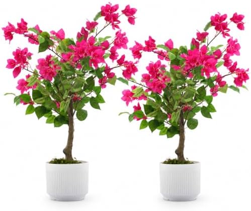 2 Pack 30" Artificial Bougainvillea Trees in Pots, Pink Flowers by ICEYBLOOMS