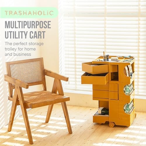 Multipurpose Utility Storage Cart - ABS Plastic Storage Caddy with Wheels and Slide Out Drawers - Professional Trolley Cart - Mobile Caddy for Salon Supplies, Kitchen Needs, Medical Tools - Mustard - Image 3