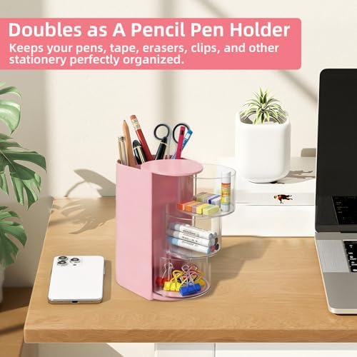neotidy Hair Accessories Organizer with Hair Brush Holder, Rotating Hair Tie Product Organizer for Girls, 3-Tier Makeup Brush Holder for Clips, Bows & Brushes (Pink, 3-Tier) - Image 5