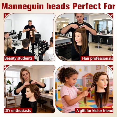 100% Real Human Hair Mannequin 22'' Hair Styling Mannequin Heads Practice - Image 6