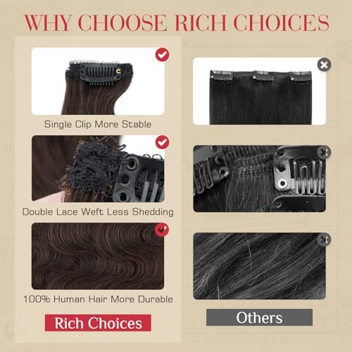 Rich Choices Short Clip In Hair Extensions Real Human Hair-Wave/Curly 6 Pcs Single Clip Hairs Extensions For Women-Mini Seamless Clips Hairpieces for Thin Hairs-12 Inch #2R Chocolate Brown - Image 5