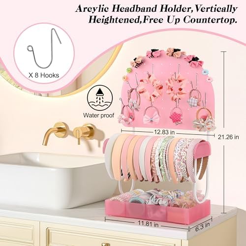 Keebofly Hair Accessories Organizer,Acrylic Headband Holder Organizer,Versatile Hair Tie Holder for Girls,Baby, Women,Headband Organizer Stand for Hair Tie Claw Clip Bow - Image 4