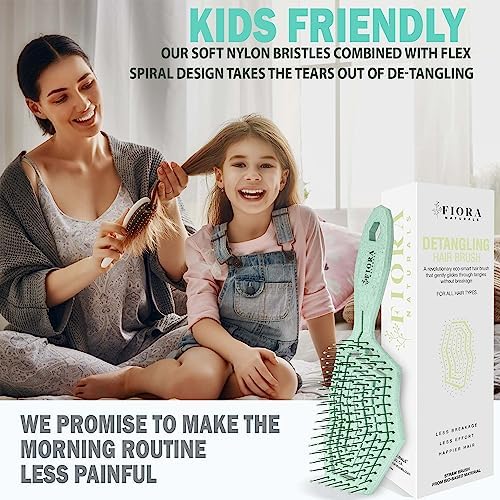 Fiora Naturals Detangling Hair Brush for Women, Detangler Hair Brush Green - Image 6
