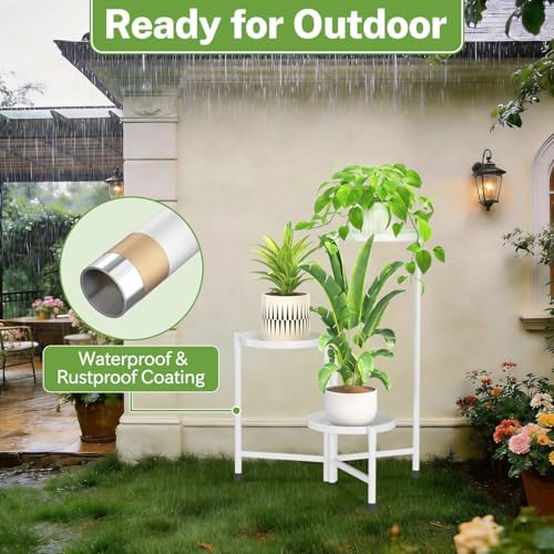 3 Tier Large Plant Stand Indoor Outdoor, 10 In Wide Tray, White - Image 5