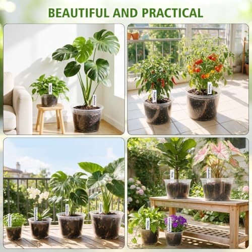 16 Pack 12/10/8/6 Inch Clear Nursery Pots with Drainage, Large Plastic Nursery Pots for Plants with Labels, Clear Plant Pots for Succulents, Flower & Vegetable - Image 6