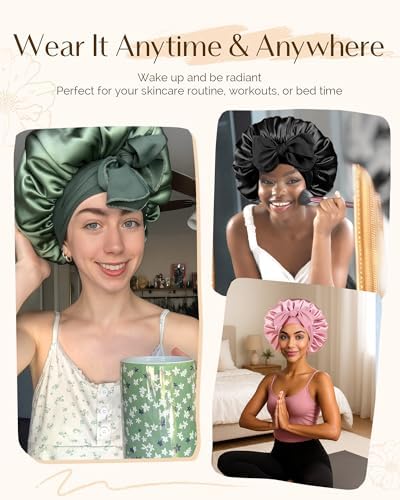 Yanibest Satin Bonnet with Tie Band, Double Layer Hair Bonnet for Women - Image 3