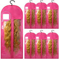 6Pcs Extra Long Wig Storage Bags with Hanger Hair Extension Wig Storage Hanger Bags for Multiple Wigs with Tags Organizer Dust-Proof Home Travel Closet Wigs & Accessories (Pink 31.5in) by YUJIASH