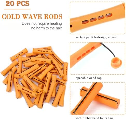 Perm Rods Set for Natural, Long, and Short Hair - Plastic Cold Wave Rods for Women's Hair Curling and DIY Hairdressing (20pcs Orange) - Image 3