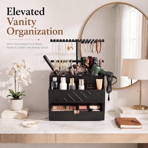 Xuhal Hair Tool Organizer Hair Dryer Holder, Headband Rack & Drawer, Black - Image 5