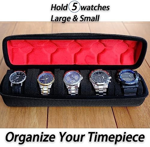 5 Slots Watch travel case, men's watch storage box organizer, watch case holder with flexible foam inserts fit up to 60 mm watch - Image 3