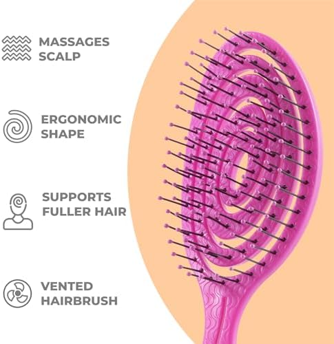 Ninabella Mini Detangler Brush - Small No Tangle Hair Brush for Purse and Travel - Hairbrush for Fine, Thick and Long Hair, Wet and Dry - Hot Pink - Image 3