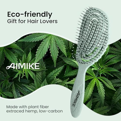 AIMIKE Hemp-Relax Detangling Hair Brush for Wet & Dry Hair, Green - Image 2