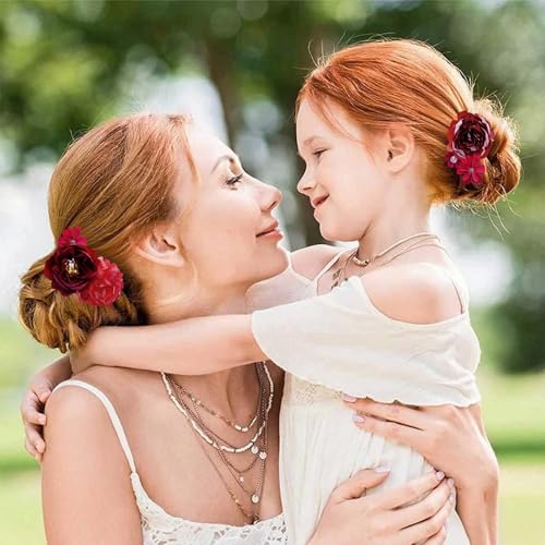 21 PCS Hair Flowers Boho Hair Barrettes Accessories Hawaiian Silk Flower Clips Girls Red Floral Bride Headpiece Festival(Red) - Image 5