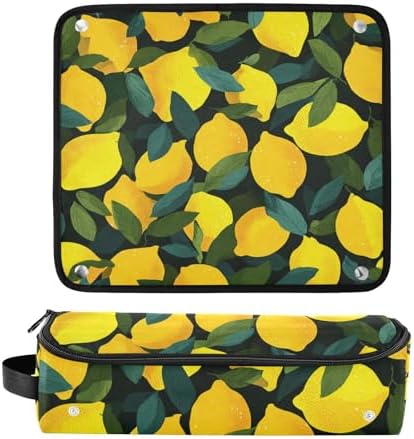 Hair Tools Travel Bag with Heat Resistant Mat 2-in-1 Hot Tools Travel Bag Organizer Flat Curling Iron Travel Case for Straightener Yellow Lemons Black - Image 3